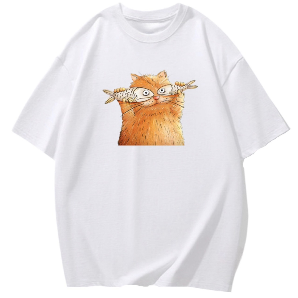 現貨 純棉 韓版貓咪印花 短袖T恤女 長袖T恤 兒童短袖T恤 動物T 可愛上衣-細節圖3