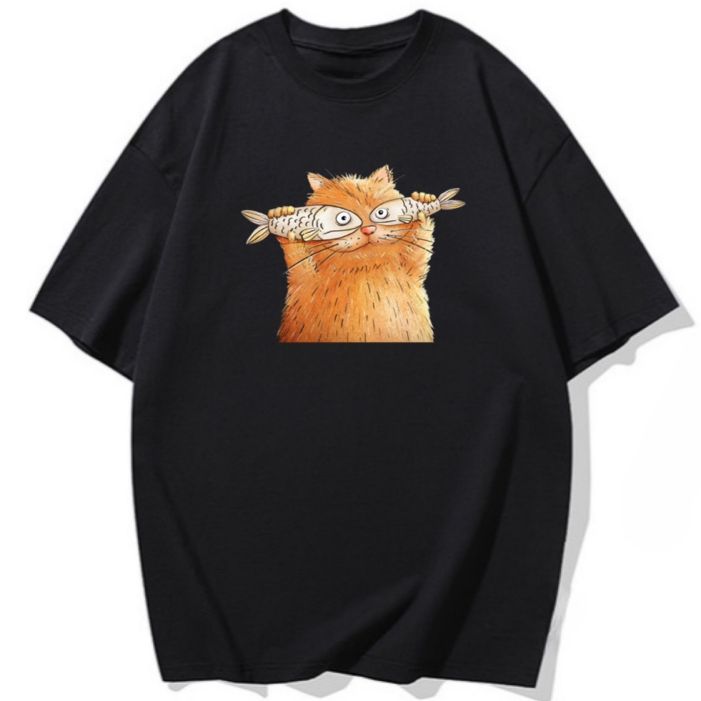 現貨 純棉 韓版貓咪印花 短袖T恤女 長袖T恤 兒童短袖T恤 動物T 可愛上衣-細節圖4