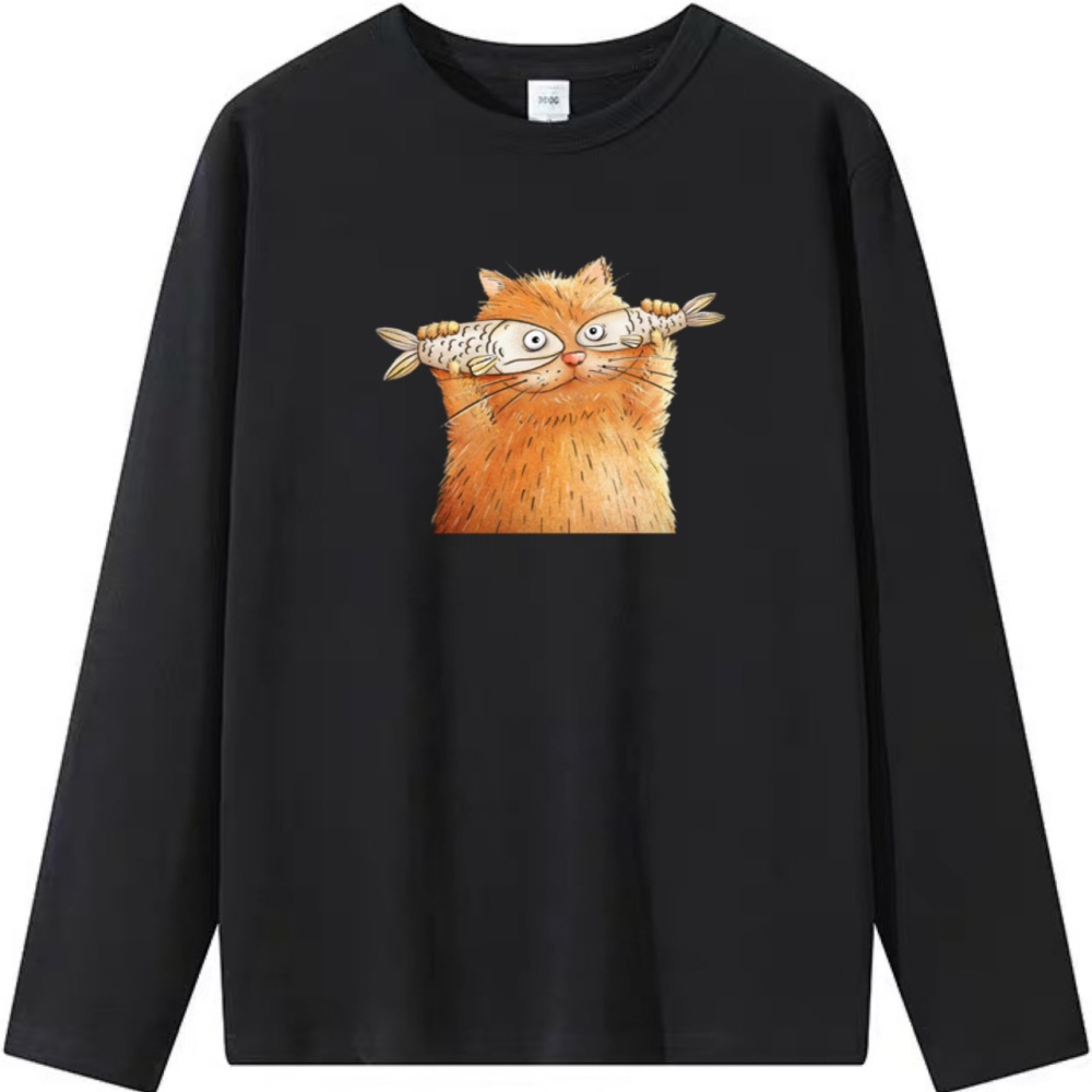 現貨 純棉 韓版貓咪印花 短袖T恤女 長袖T恤 兒童短袖T恤 動物T 可愛上衣-細節圖5