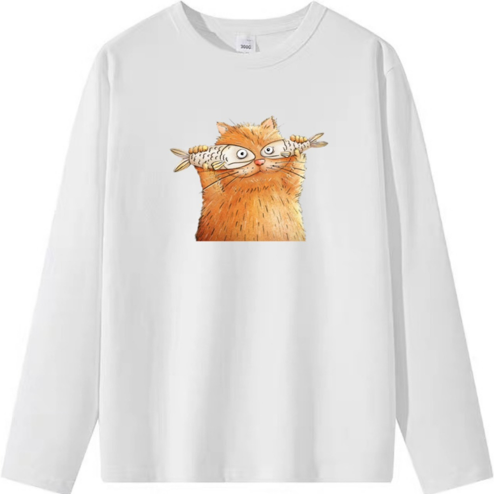 現貨 純棉 韓版貓咪印花 短袖T恤女 長袖T恤 兒童短袖T恤 動物T 可愛上衣-細節圖6