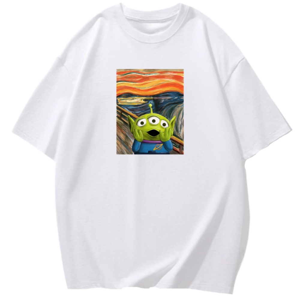 現貨秒出 外星人 3眼仔 圖畫 可愛印花 短袖T恤女 長袖T恤 兒童短袖T恤 挺版 厚款 男女同款-細節圖3