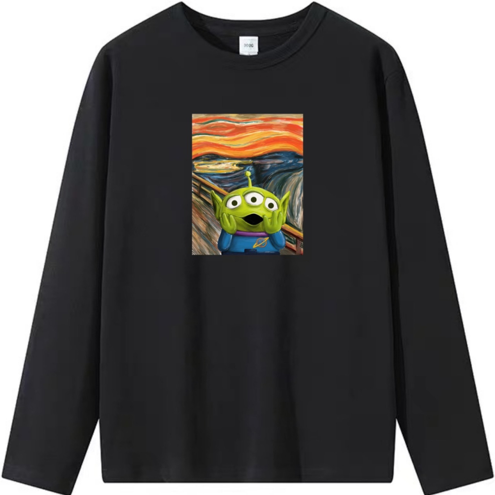 現貨秒出 外星人 3眼仔 圖畫 可愛印花 短袖T恤女 長袖T恤 兒童短袖T恤 挺版 厚款 男女同款-細節圖5