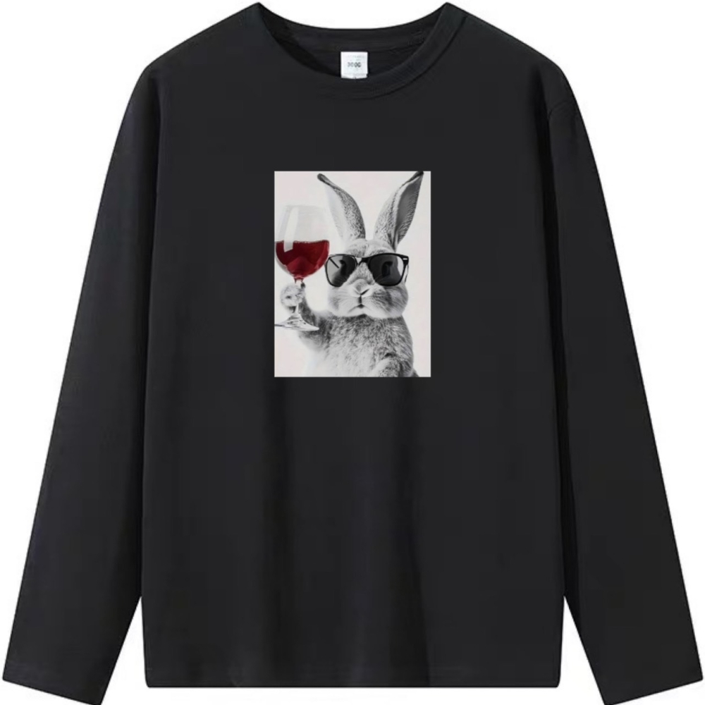台灣現貨 乾杯~戴墨鏡兔子 短袖T恤女 長袖T恤 兒童T恤 動物T 休閒寬鬆上衣 純棉-細節圖5