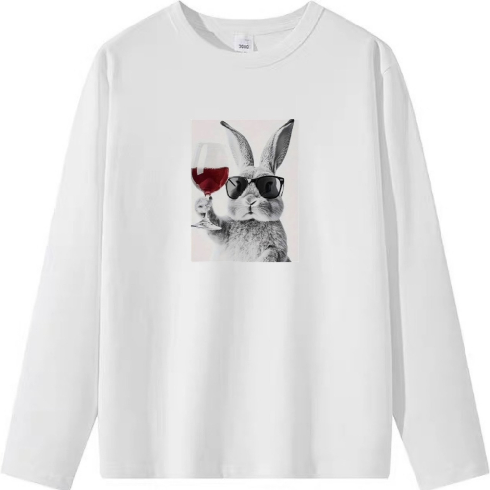 台灣現貨 乾杯~戴墨鏡兔子 短袖T恤女 長袖T恤 兒童T恤 動物T 休閒寬鬆上衣 純棉-細節圖6