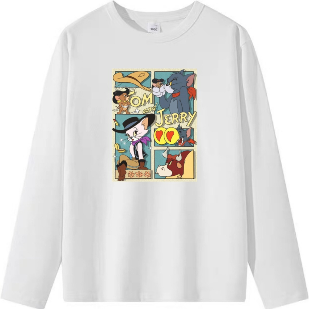 台灣現貨 TOM&JERRY 湯姆貓與傑利鼠 純棉T 短袖T恤女 長袖 兒童 卡通印花 漫畫格子-細節圖6