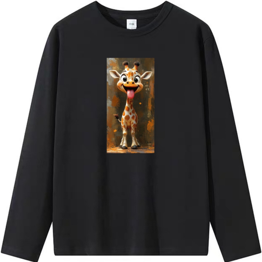 熱賣款~現貨 長頸鹿塗鴉印花 短袖T恤女 長袖T恤 兒童T恤 動物T 休閒寬鬆上衣-細節圖5