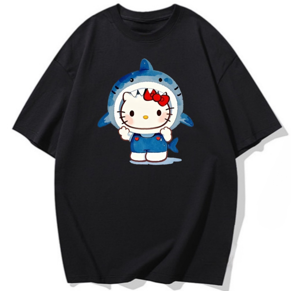 台灣秒發~Hello Kitty 鯊魚裝 短袖T恤 長袖T恤 兒童短袖T恤 可愛塗鴉印花-細節圖4