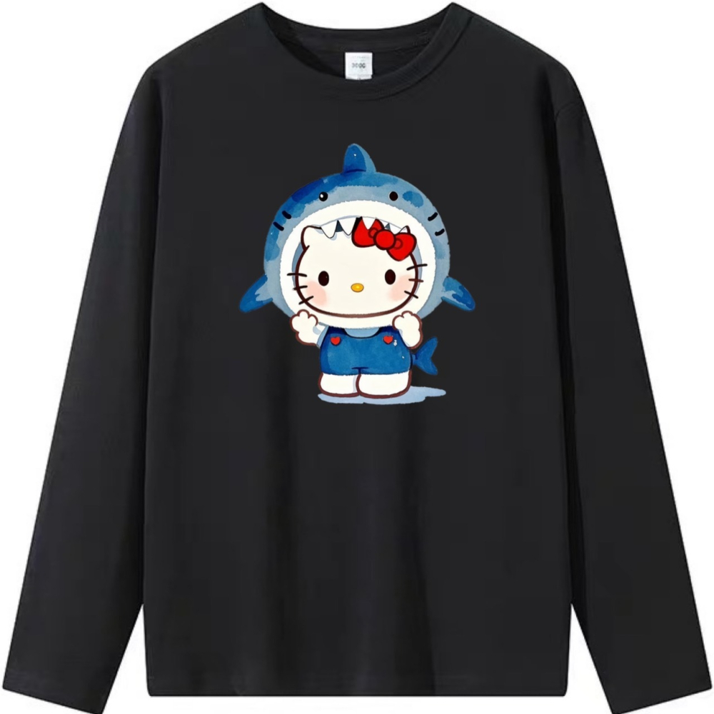 台灣秒發~Hello Kitty 鯊魚裝 短袖T恤 長袖T恤 兒童短袖T恤 可愛塗鴉印花-細節圖5