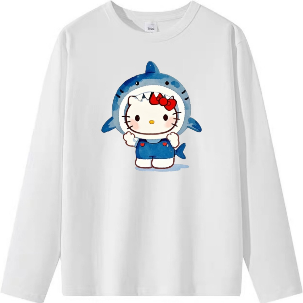 台灣秒發~Hello Kitty 鯊魚裝 短袖T恤 長袖T恤 兒童短袖T恤 可愛塗鴉印花-細節圖6