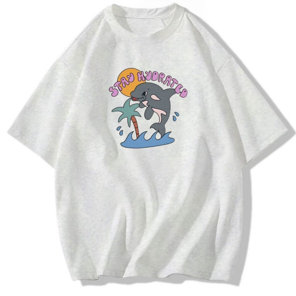 【現貨秒出🔥】夏日+STAY HYDRATED+虎鯨｜重磅寬鬆純棉T恤｜男女同款｜兒童T恤｜男裝｜T恤女-細節圖2