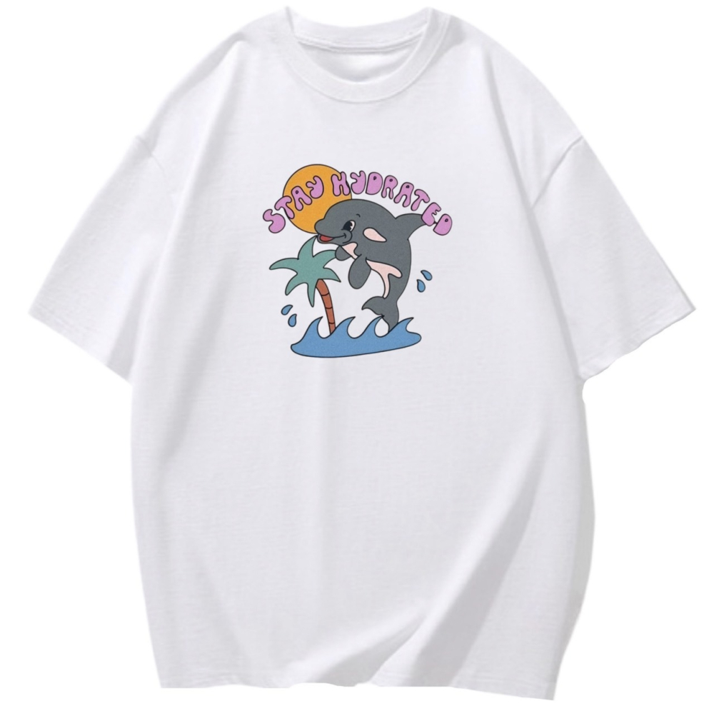【現貨秒出🔥】夏日+STAY HYDRATED+虎鯨｜重磅寬鬆純棉T恤｜男女同款｜兒童T恤｜男裝｜T恤女-細節圖3