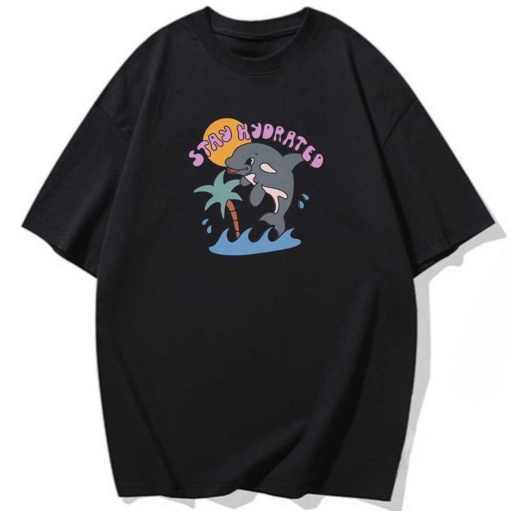 【現貨秒出🔥】夏日+STAY HYDRATED+虎鯨｜重磅寬鬆純棉T恤｜男女同款｜兒童T恤｜男裝｜T恤女-細節圖4