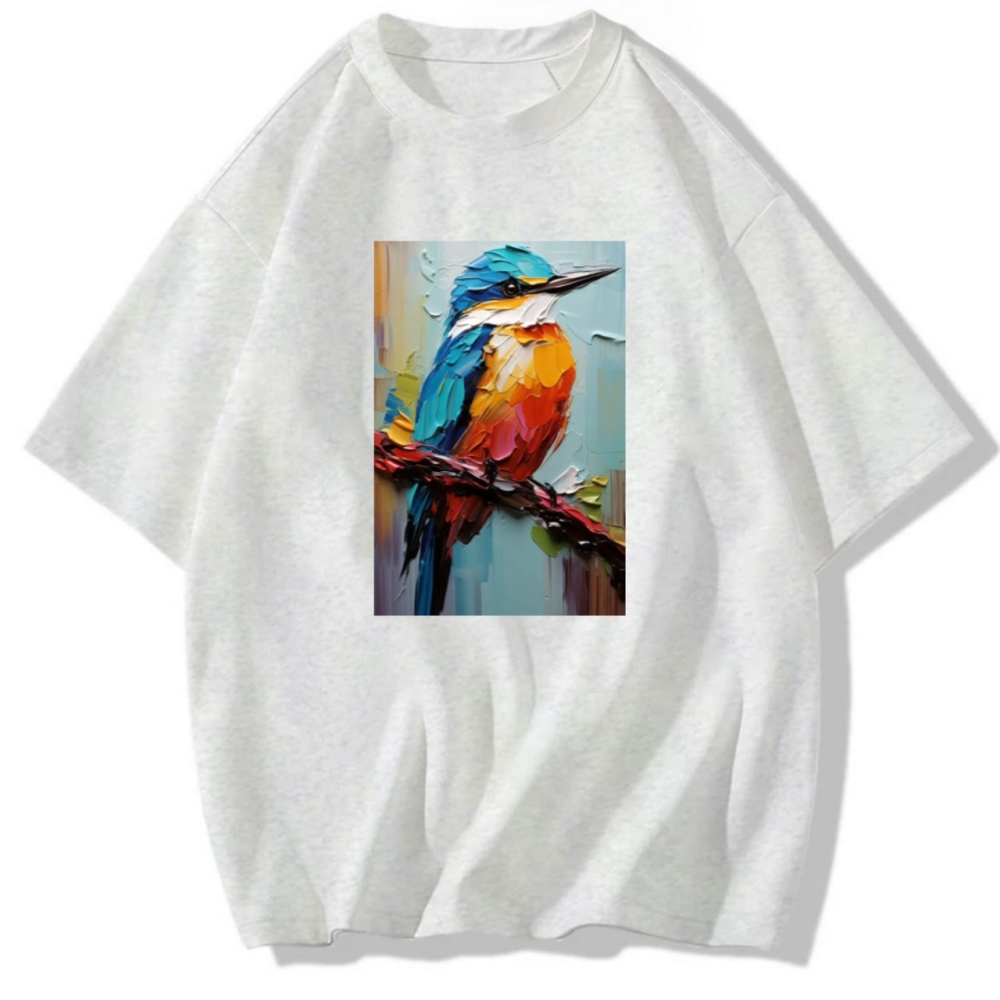 【現貨秒出🔥】小鳥顏料塗鴉印花｜重磅純棉T恤｜男女同款｜動物T-細節圖2