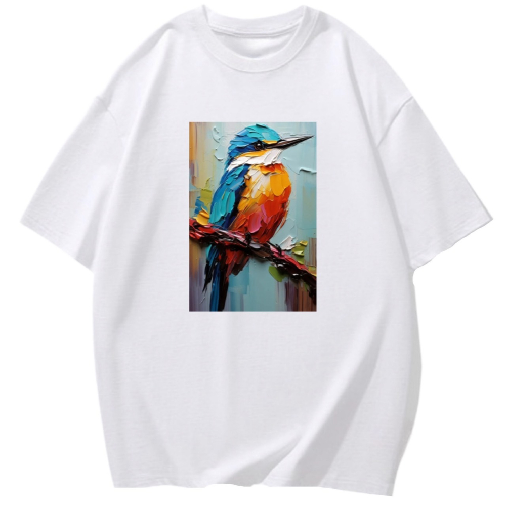 【現貨秒出🔥】小鳥顏料塗鴉印花｜重磅純棉T恤｜男女同款｜動物T-細節圖3