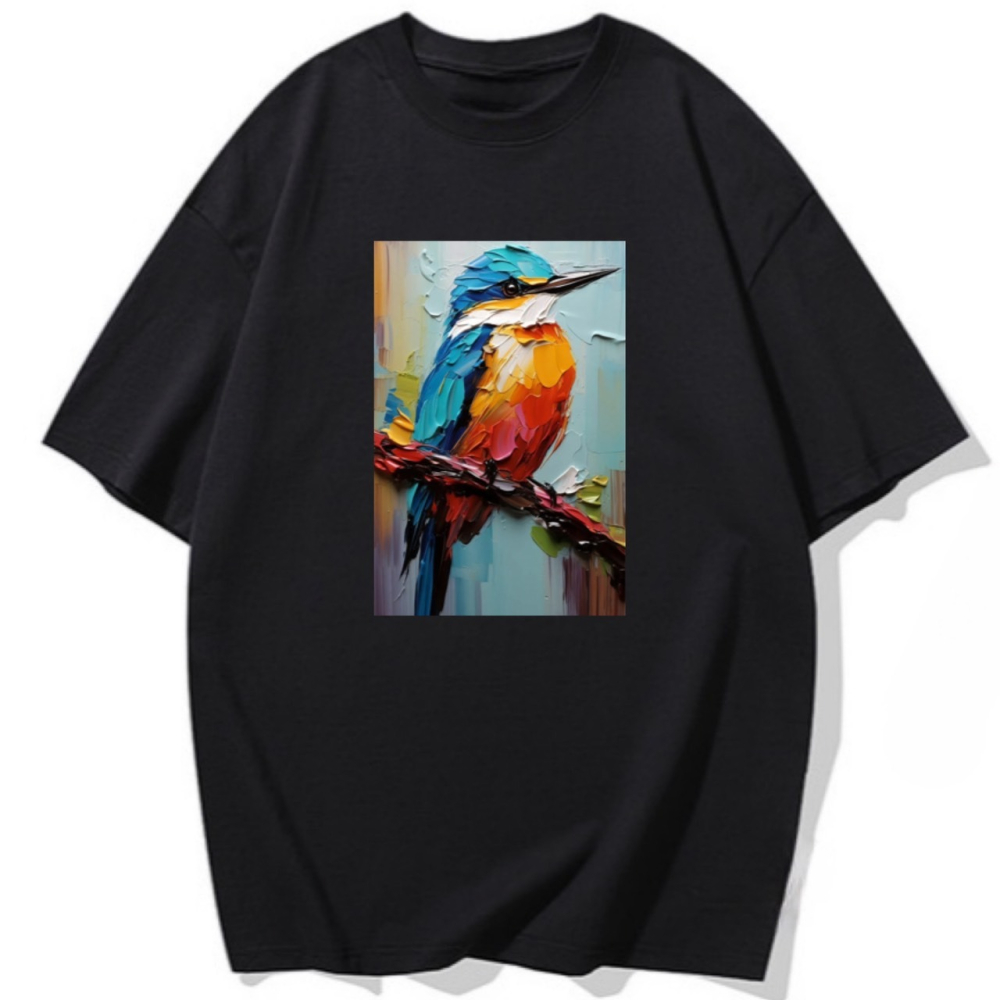 【現貨秒出🔥】小鳥顏料塗鴉印花｜重磅純棉T恤｜男女同款｜動物T-細節圖4