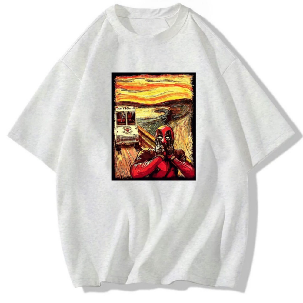 【現貨秒出🔥】重磅純棉T 死侍油畫 塗鴉印花 短袖T恤女 長袖T恤 兒童短袖T恤-細節圖2