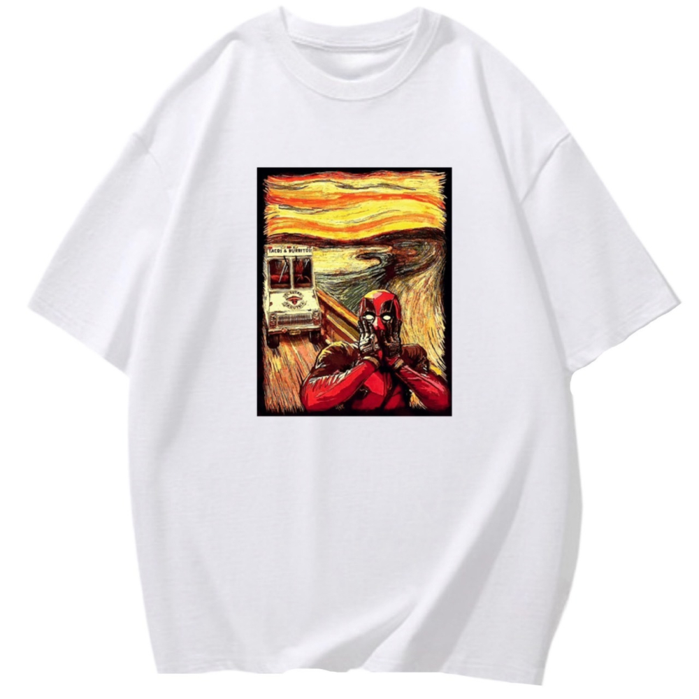 【現貨秒出🔥】重磅純棉T 死侍油畫 塗鴉印花 短袖T恤女 長袖T恤 兒童短袖T恤-細節圖3