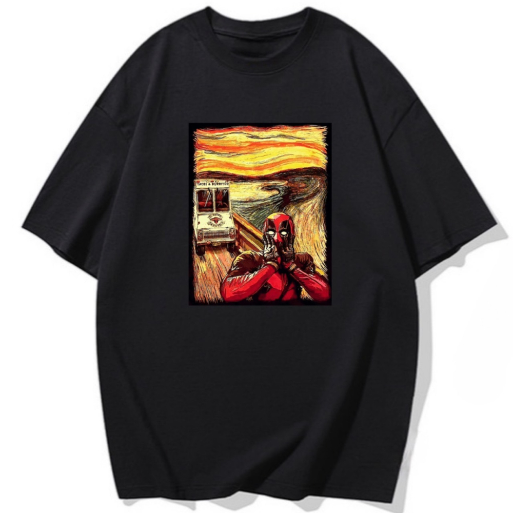 【現貨秒出🔥】重磅純棉T 死侍油畫 塗鴉印花 短袖T恤女 長袖T恤 兒童短袖T恤-細節圖4