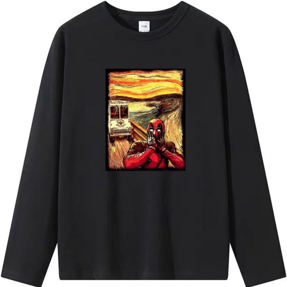 【現貨秒出🔥】重磅純棉T 死侍油畫 塗鴉印花 短袖T恤女 長袖T恤 兒童短袖T恤-細節圖5