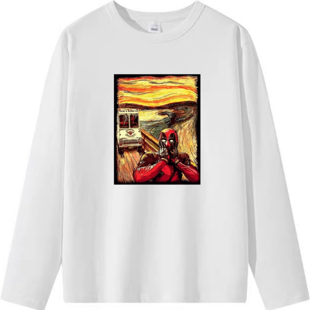 【現貨秒出🔥】重磅純棉T 死侍油畫 塗鴉印花 短袖T恤女 長袖T恤 兒童短袖T恤-細節圖6