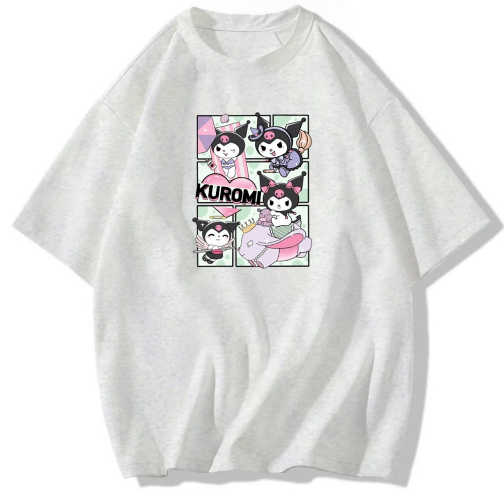 【少女感噴發】秒出~酷洛米 可愛印花 短袖T恤女 長袖T恤 兒童短袖T恤 漫畫格子 男女同款 純棉T恤-細節圖2