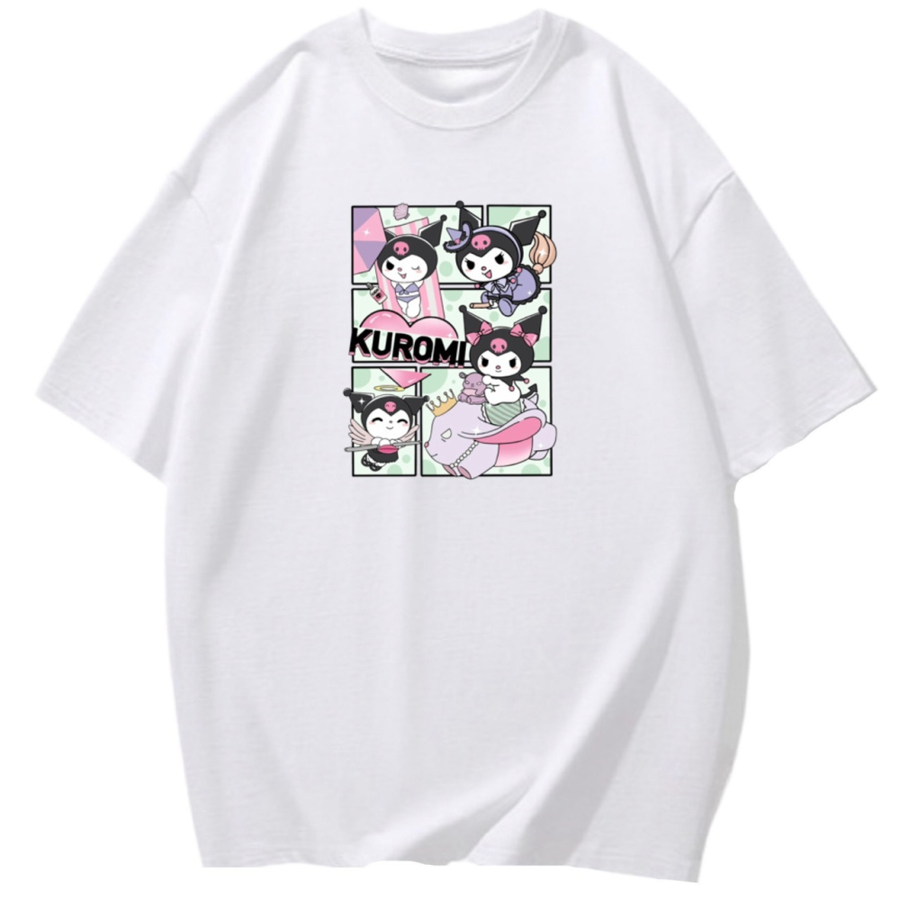 【少女感噴發】秒出~酷洛米 可愛印花 短袖T恤女 長袖T恤 兒童短袖T恤 漫畫格子 男女同款 純棉T恤-細節圖3