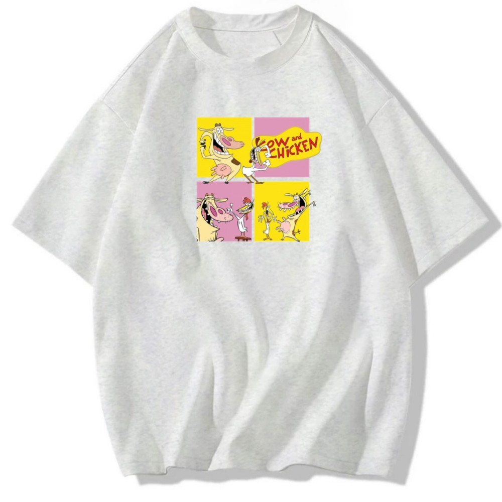 【現貨秒出🔥】夏日必買~韓系雞與牛 可愛卡通印花 短袖T恤女 長袖T恤 兒童T恤 男女同款-細節圖2