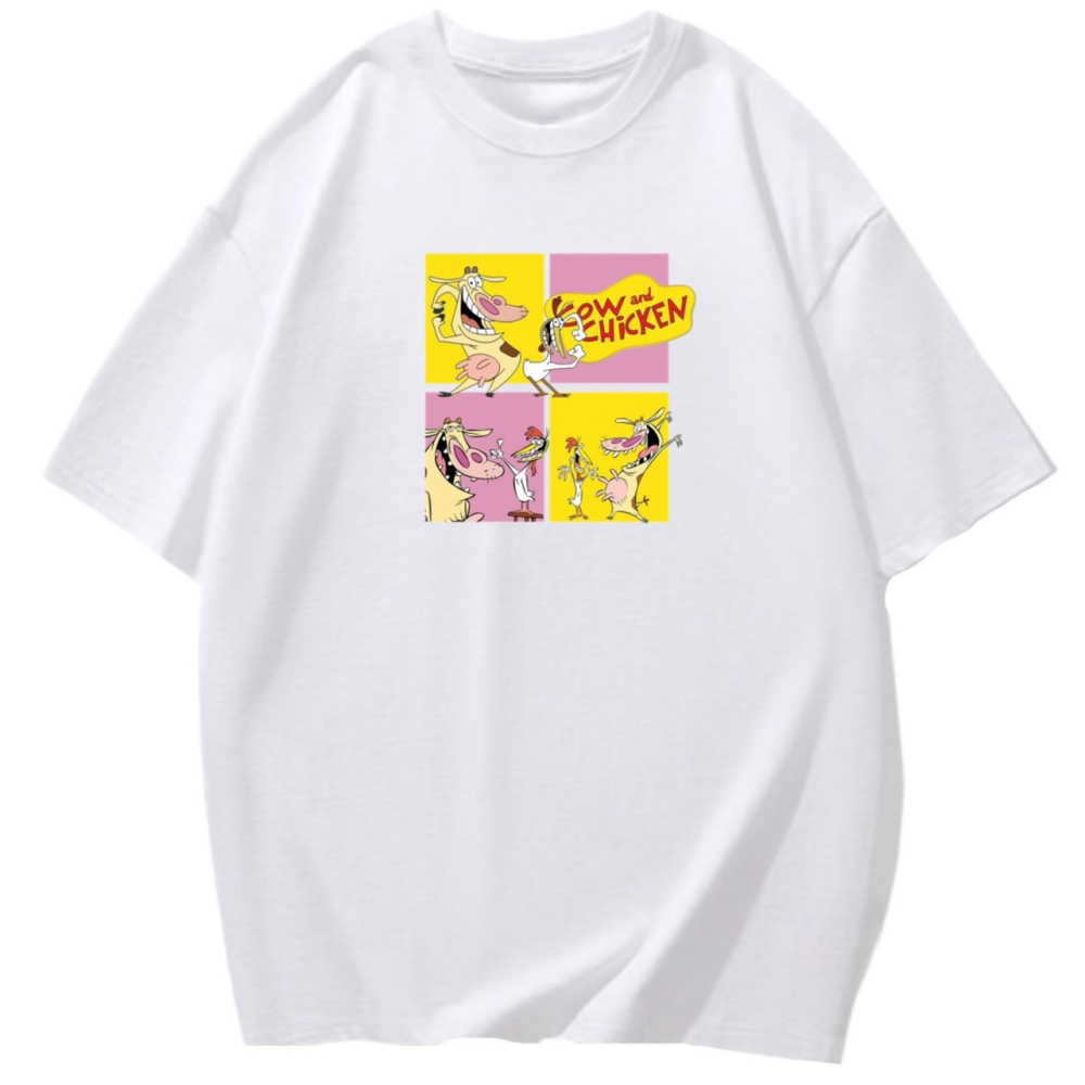 【現貨秒出🔥】夏日必買~韓系雞與牛 可愛卡通印花 短袖T恤女 長袖T恤 兒童T恤 男女同款-細節圖3