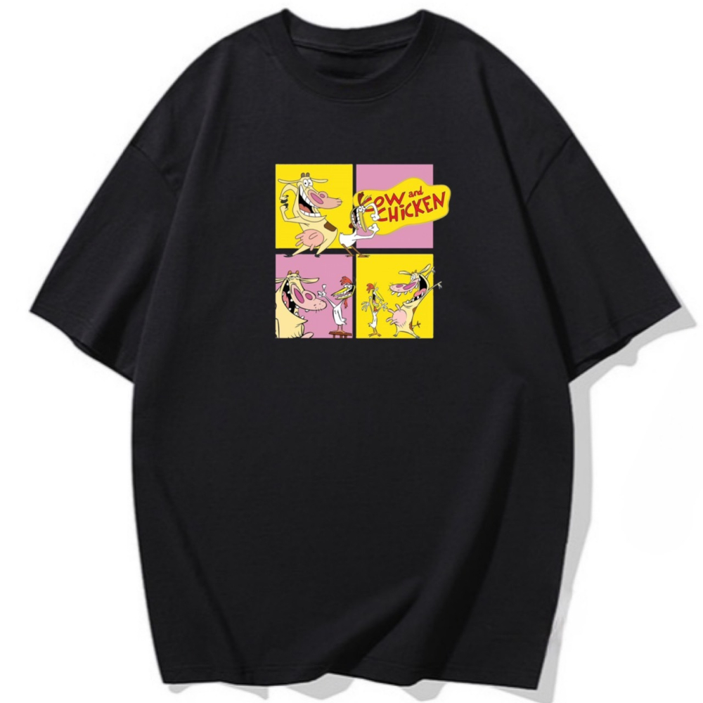 【現貨秒出🔥】夏日必買~韓系雞與牛 可愛卡通印花 短袖T恤女 長袖T恤 兒童T恤 男女同款-細節圖4