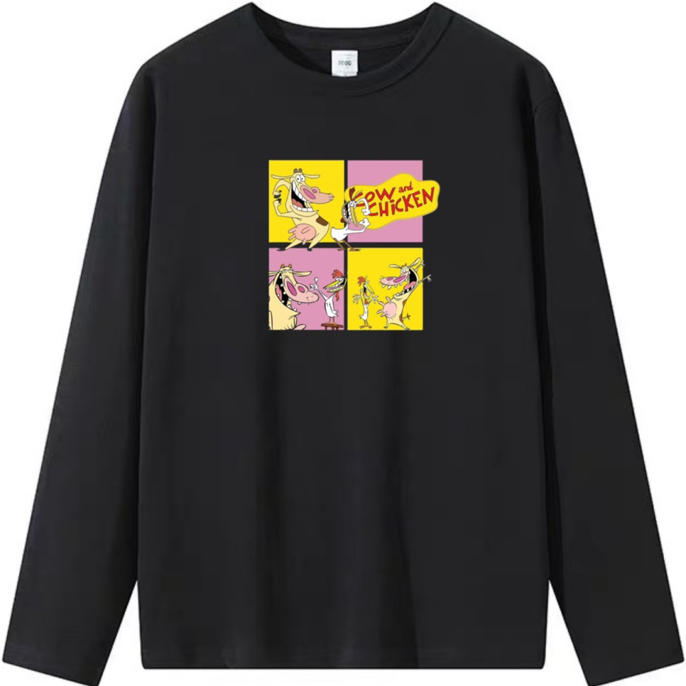 【現貨秒出🔥】夏日必買~韓系雞與牛 可愛卡通印花 短袖T恤女 長袖T恤 兒童T恤 男女同款-細節圖5