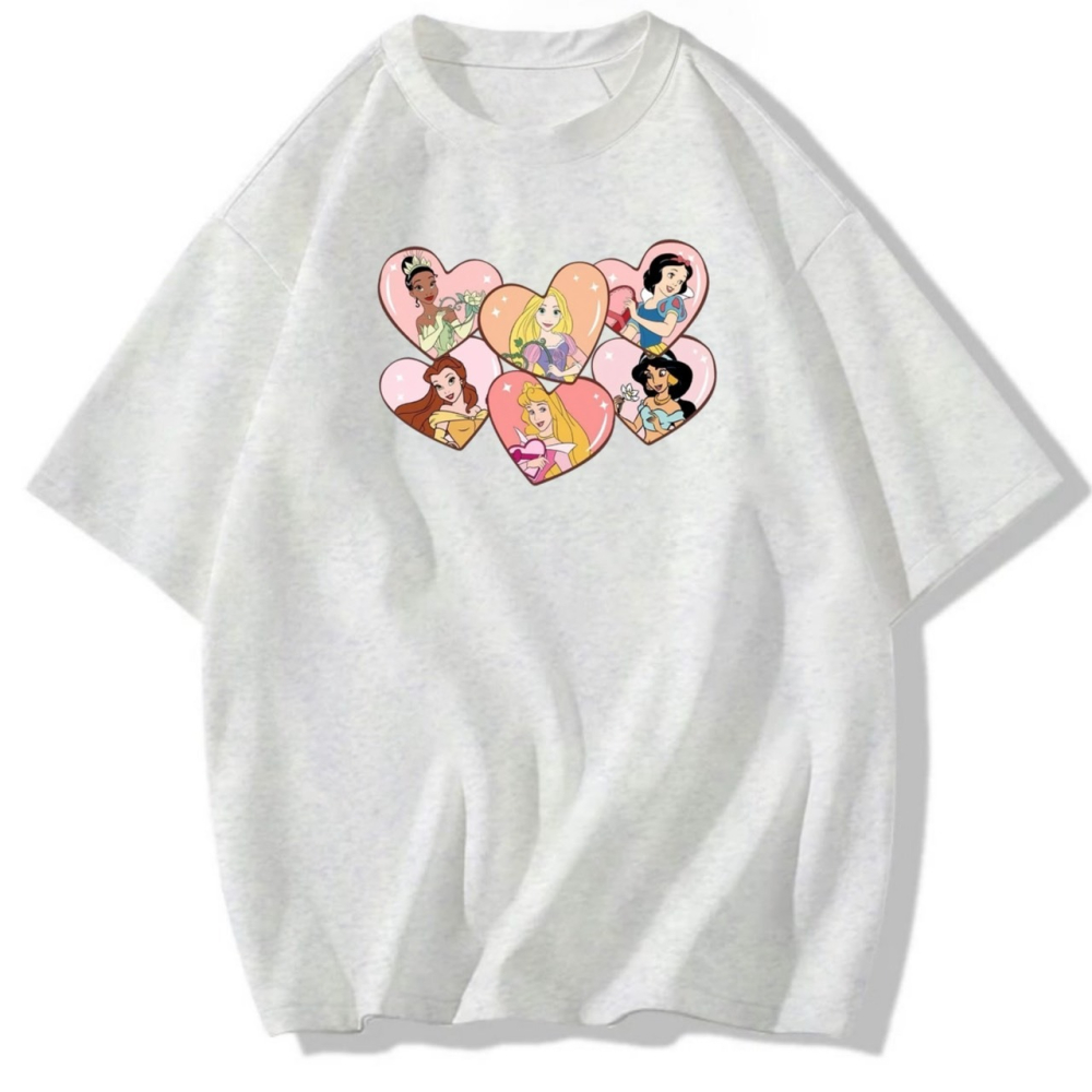 【可愛爆表💥】秒出~一群公主+愛心印花 短袖T恤女 長袖T恤 兒童短袖T恤 高品質純棉T恤-細節圖2