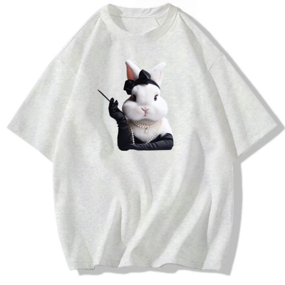 【現貨秒出🔥】復古風兔子印花 短袖T恤女 長袖T恤 兒童短袖T恤 男女同款 寬鬆休閒上衣-細節圖2