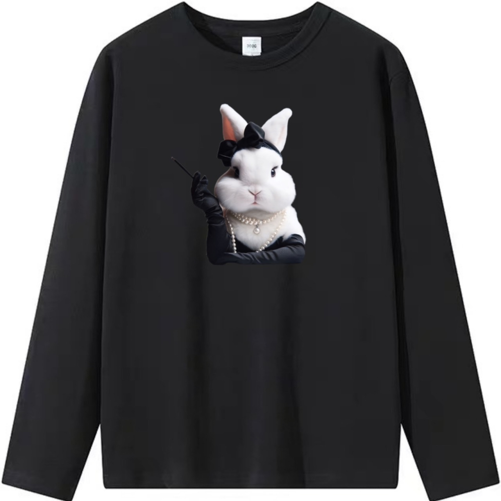 【現貨秒出🔥】復古風兔子印花 短袖T恤女 長袖T恤 兒童短袖T恤 男女同款 寬鬆休閒上衣-細節圖5