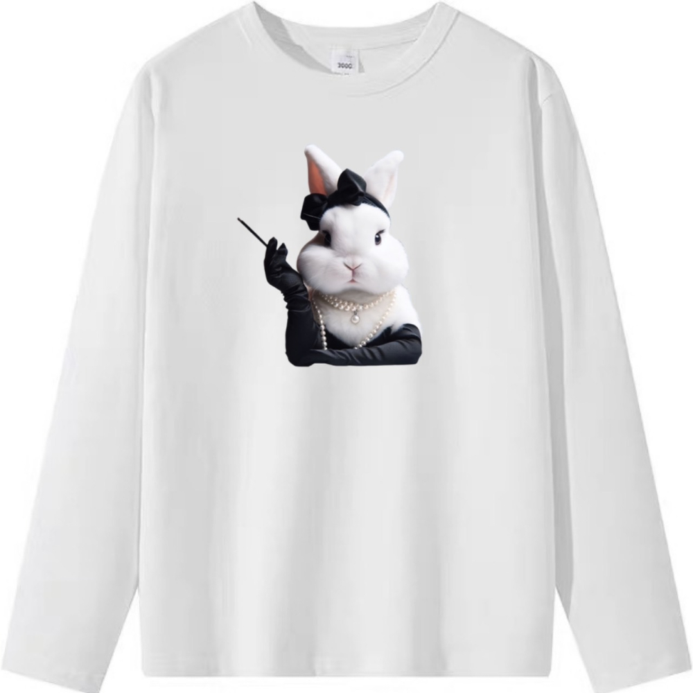 【現貨秒出🔥】復古風兔子印花 短袖T恤女 長袖T恤 兒童短袖T恤 男女同款 寬鬆休閒上衣-細節圖6