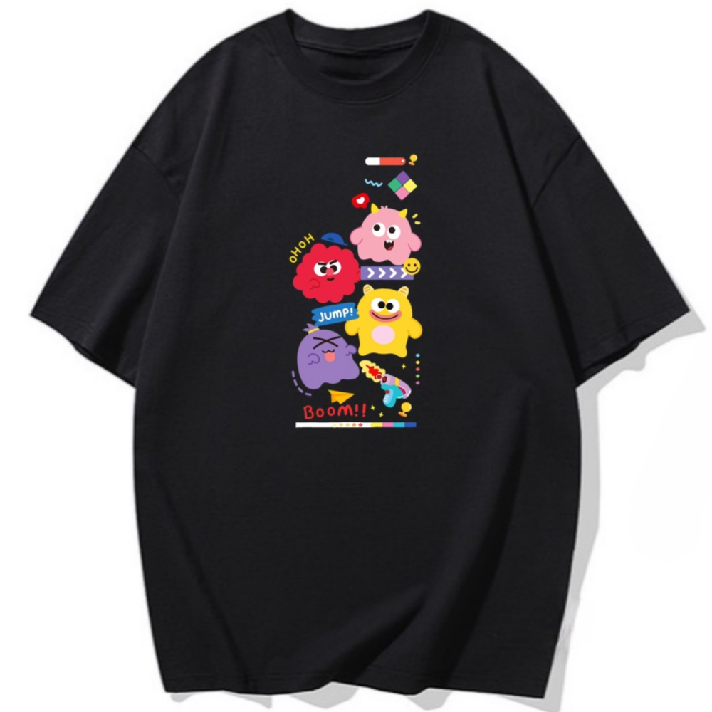 【可愛爆表💥】100%重棒純棉 韓版小怪獸 可愛印花 短袖T恤 長袖T恤 兒童T 情侶服裝 男女同款 趣味-細節圖4