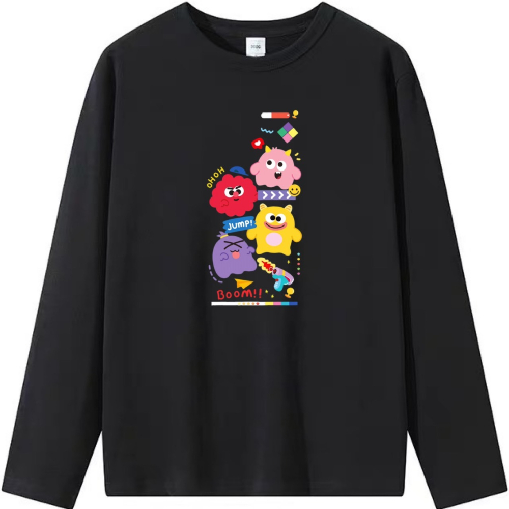 【可愛爆表💥】100%重棒純棉 韓版小怪獸 可愛印花 短袖T恤 長袖T恤 兒童T 情侶服裝 男女同款 趣味-細節圖5