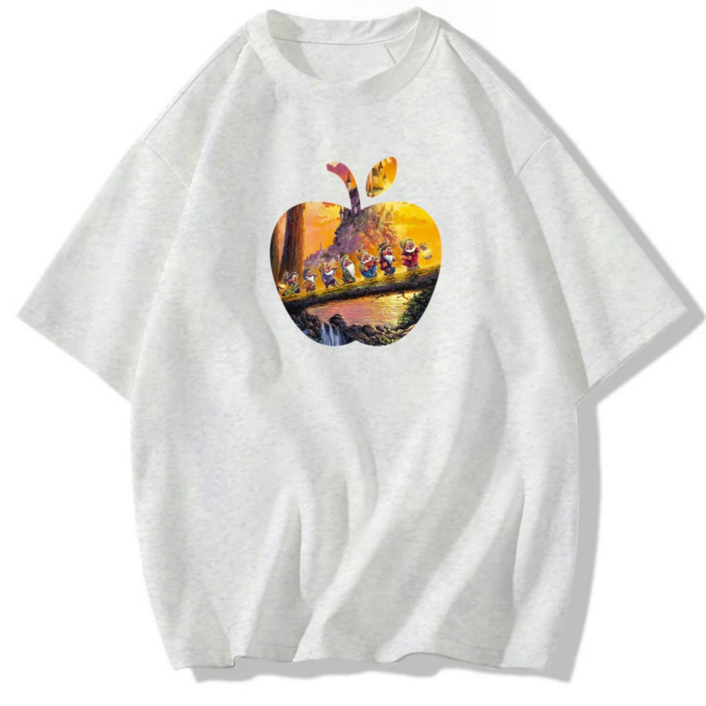 現貨!~7個小矮人 蘋果圖案 塗鴉印花 韓系短袖T恤女 長袖T恤 兒童T恤 情侶服裝 男女同款-細節圖2