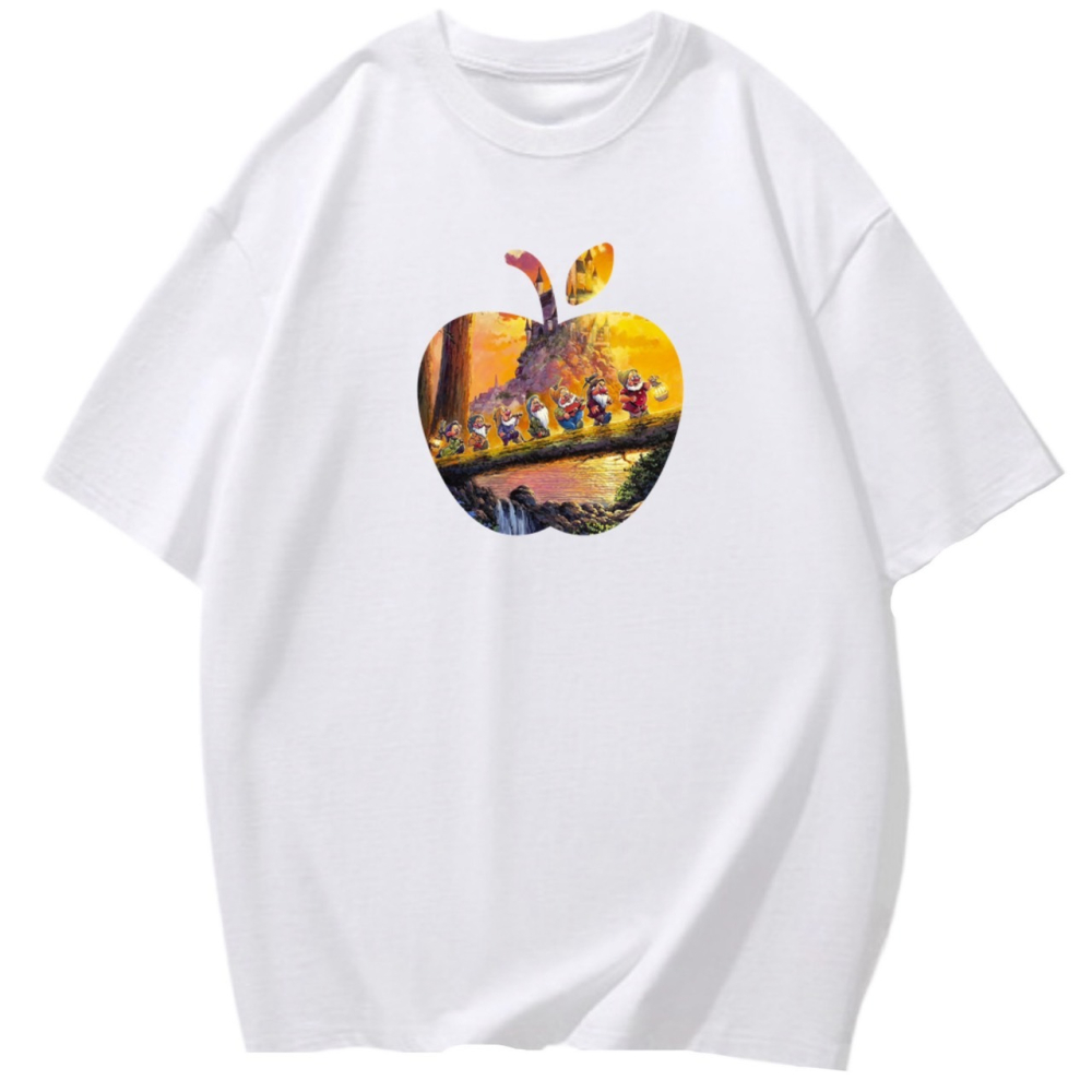 現貨!~7個小矮人 蘋果圖案 塗鴉印花 韓系短袖T恤女 長袖T恤 兒童T恤 情侶服裝 男女同款-細節圖3