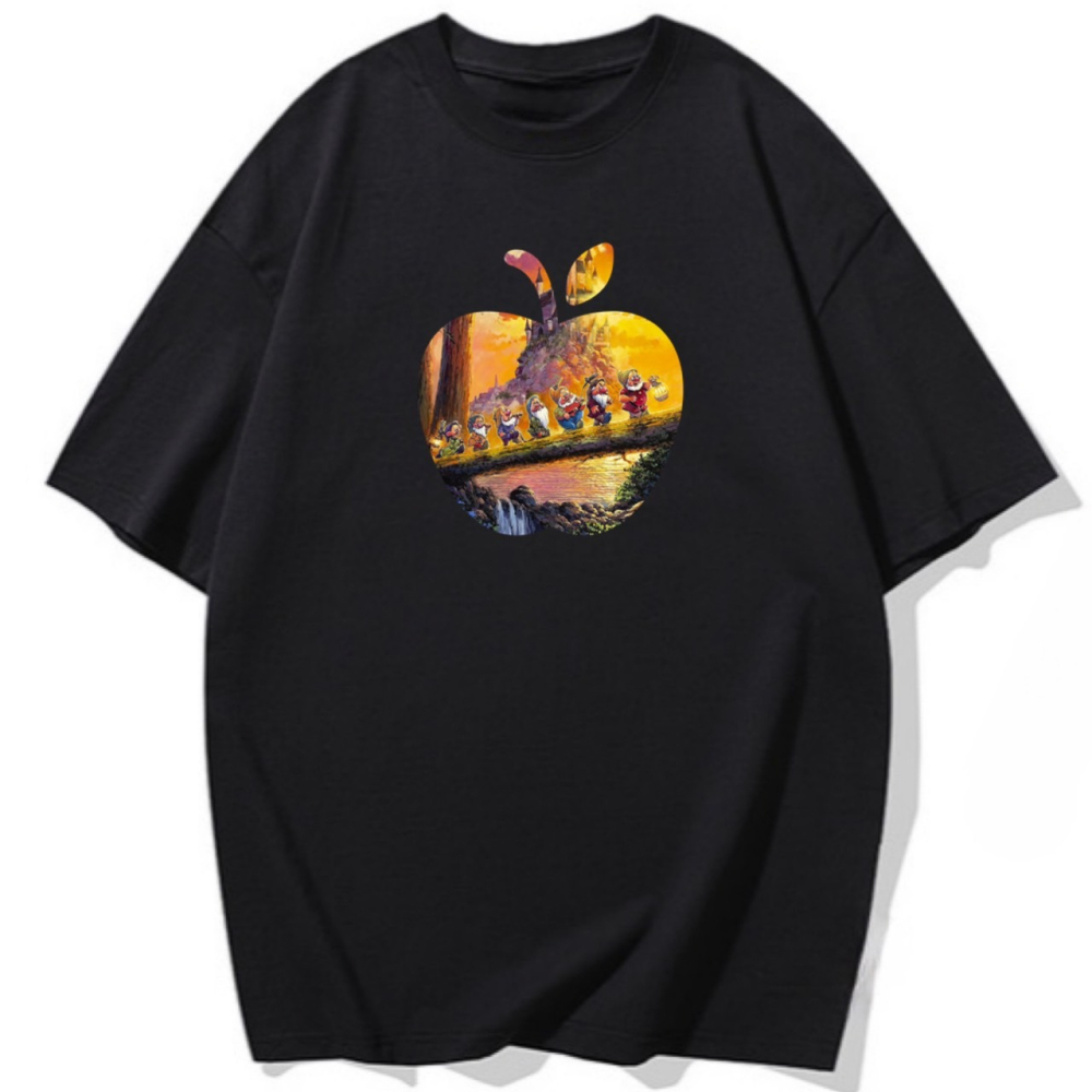 現貨!~7個小矮人 蘋果圖案 塗鴉印花 韓系短袖T恤女 長袖T恤 兒童T恤 情侶服裝 男女同款-細節圖4