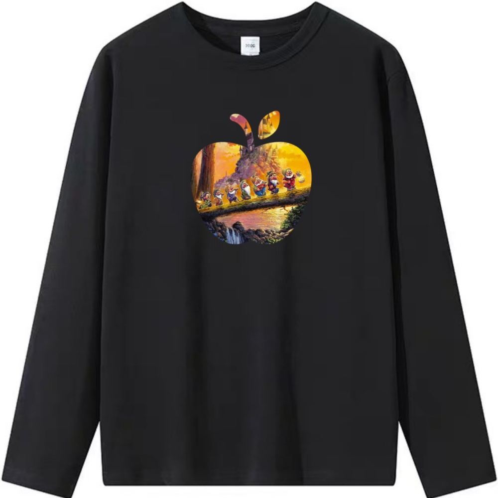 現貨!~7個小矮人 蘋果圖案 塗鴉印花 韓系短袖T恤女 長袖T恤 兒童T恤 情侶服裝 男女同款-細節圖5