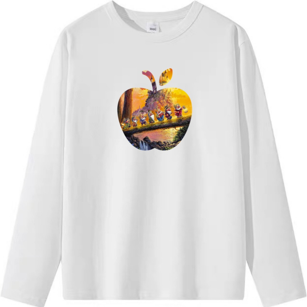 現貨!~7個小矮人 蘋果圖案 塗鴉印花 韓系短袖T恤女 長袖T恤 兒童T恤 情侶服裝 男女同款-細節圖6