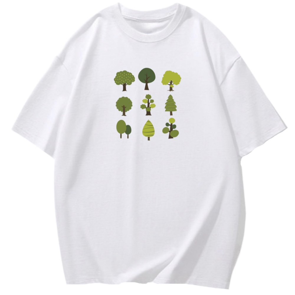 現貨!9棵樹 塗鴉印花 韓版短袖T恤女 長袖T恤 兒童T恤 情侶服裝 文藝 植物 男女同款 休閒T-細節圖3
