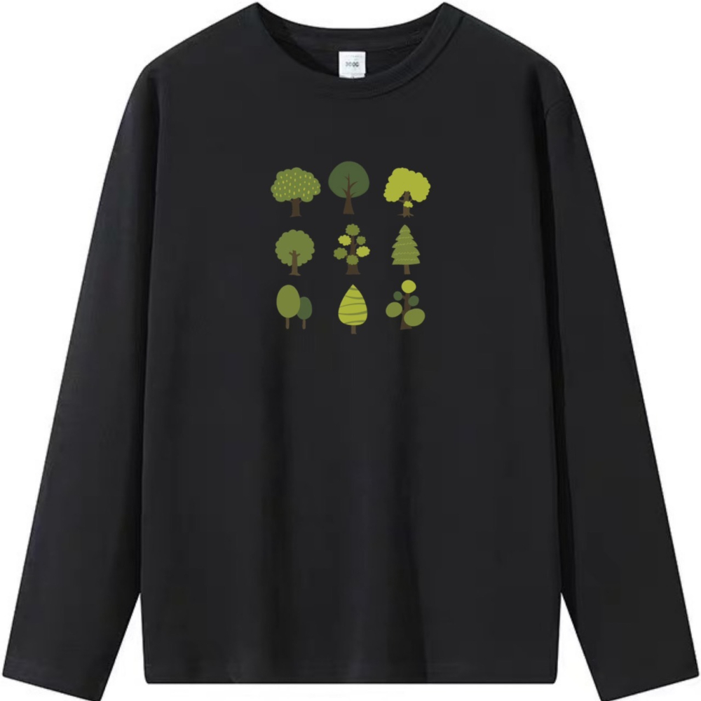 現貨!9棵樹 塗鴉印花 韓版短袖T恤女 長袖T恤 兒童T恤 情侶服裝 文藝 植物 男女同款 休閒T-細節圖5