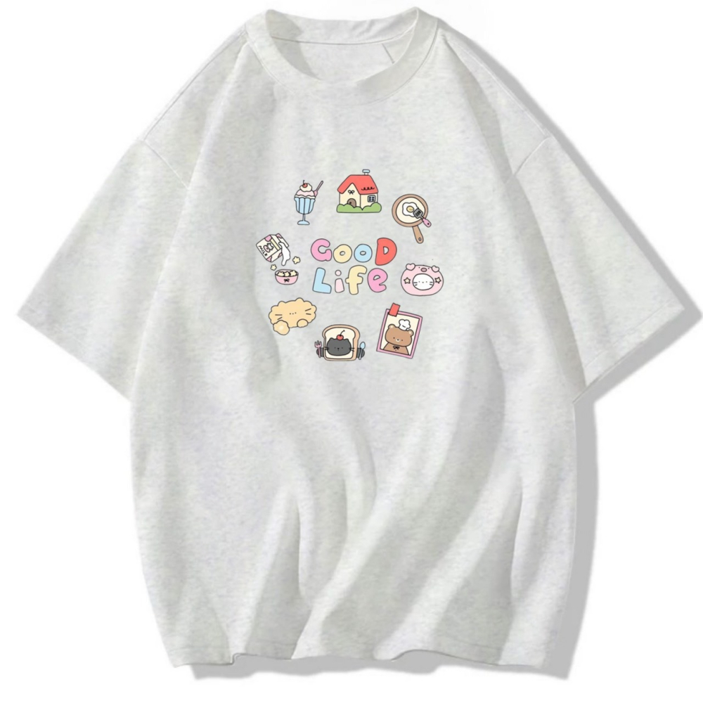 純棉T 小圖案+GOOD Life 字母印花 短袖t恤女 長袖t恤 兒童短袖t恤 情侶 親子 休閒-細節圖2