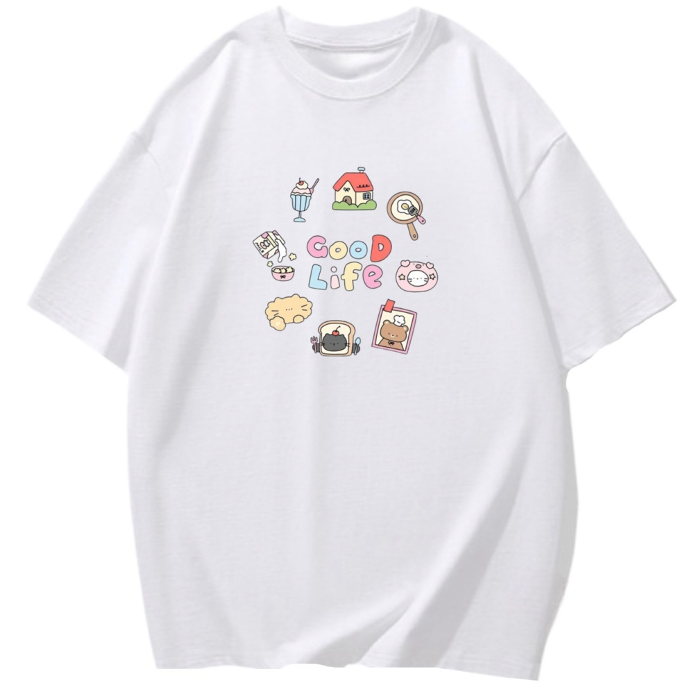 純棉T 小圖案+GOOD Life 字母印花 短袖t恤女 長袖t恤 兒童短袖t恤 情侶 親子 休閒-細節圖3