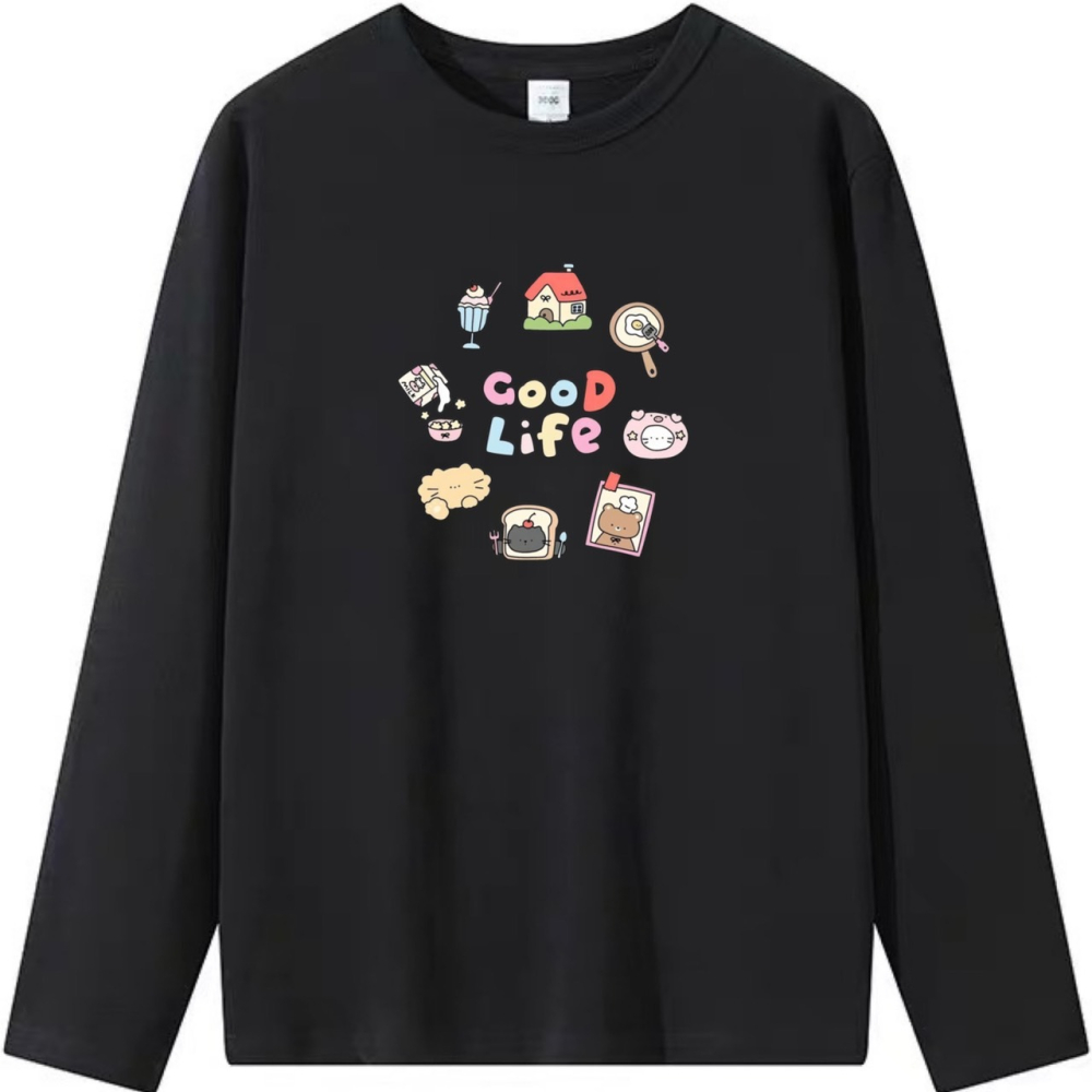 純棉T 小圖案+GOOD Life 字母印花 短袖t恤女 長袖t恤 兒童短袖t恤 情侶 親子 休閒-細節圖5