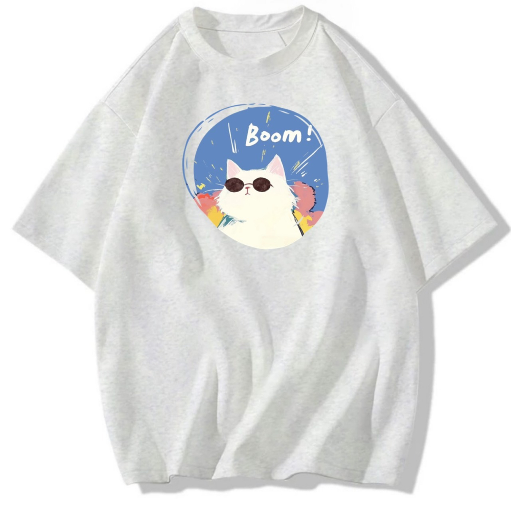 純棉 墨鏡貓咪 字母印花 短袖T恤女 長袖T恤 兒童T恤 情侶 親子 休閒裝-細節圖2