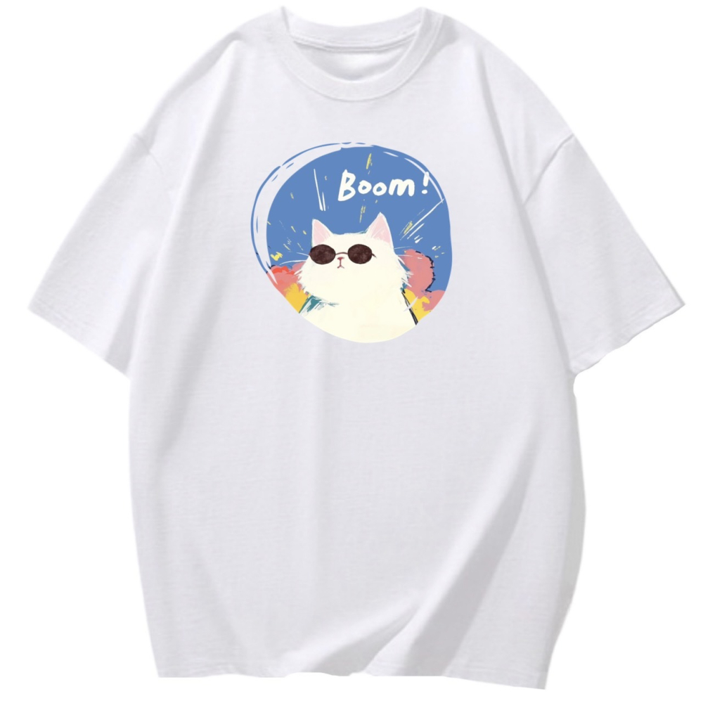 純棉 墨鏡貓咪 字母印花 短袖T恤女 長袖T恤 兒童T恤 情侶 親子 休閒裝-細節圖3