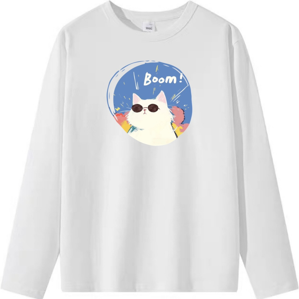 純棉 墨鏡貓咪 字母印花 短袖T恤女 長袖T恤 兒童T恤 情侶 親子 休閒裝-細節圖6