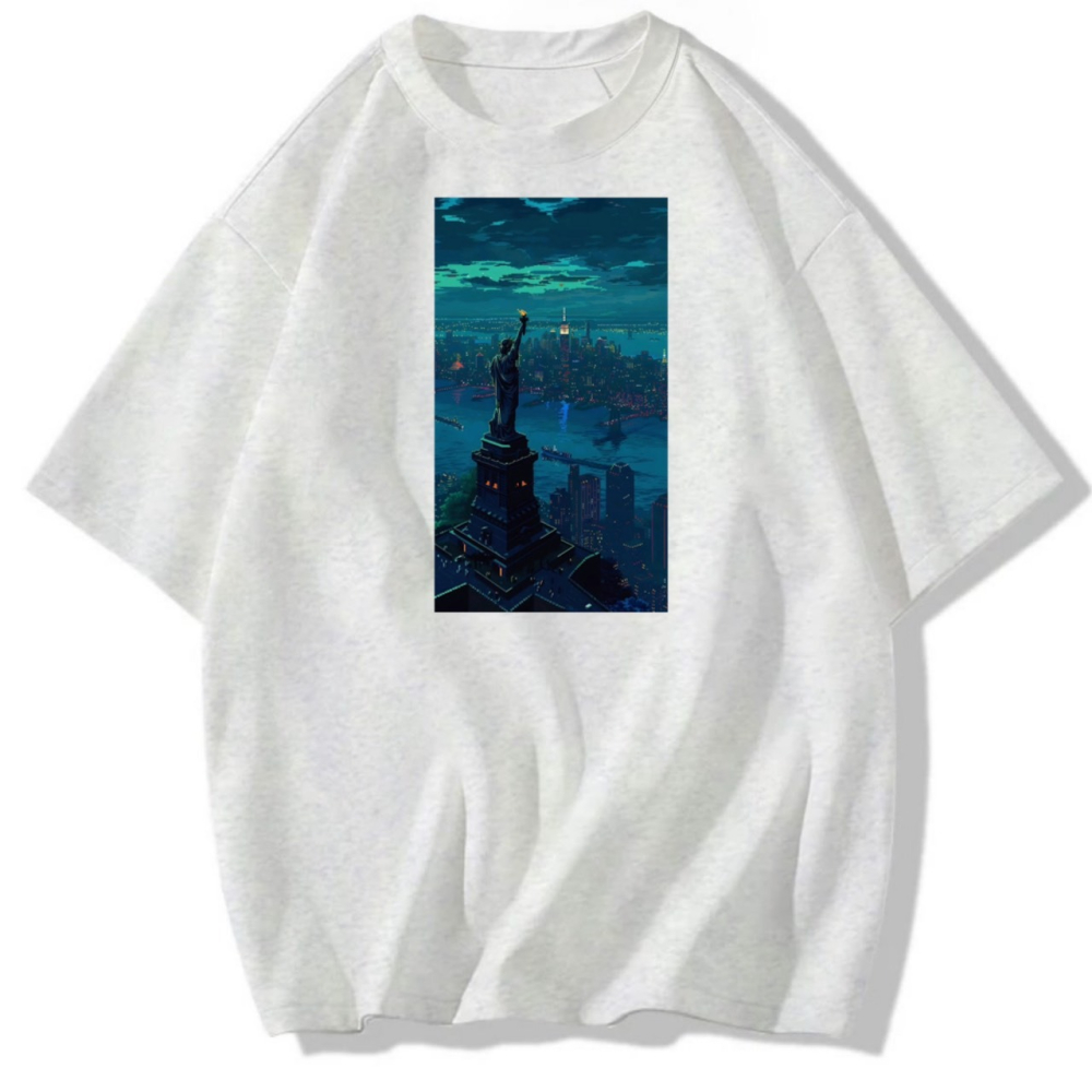 純棉 自由女神的視野 風景印花 短袖T恤女 長袖T恤 兒童T 情侶 親子 休閒 寬鬆-細節圖2